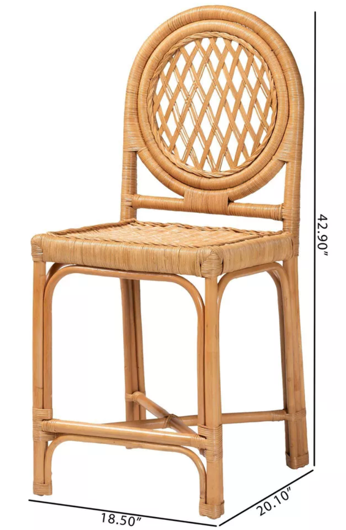 bali & pari Oxford Round Back Rattan Counter Stool Light Honey