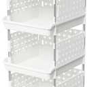 Lifewit Plastic Stackable Storage Baskets, 4 Tier Stacking Bins for Food and Clothes, Multifunctional Organizer for RV, Kitchen, Playroom, Pantry and Bathroom, 13.8"D x 11.8"W x 28.3"H, 1 Pack, White