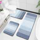 OLANLY Bathroom Rugs Sets 3 Piece, Soft Absorbent Microfiber Bath Mats and U-Shaped Contour Toilet Rug, Plush Shaggy Bath Mat Set for Bathroom (47"x20"+24"x16"+24"x20", Blue)