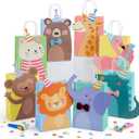 24 Packs Animal Parade Themed Paper Gift Bags, Cute Party Favor Bags with 3D Animal Shapes, Reusable Decorative Gift Tote for Birthdays, Holiday Gifting, Zoo/ Carnival Themed Parties