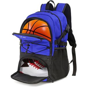 WOLT Basketball Backpack Large Sports Bag with Separate Ball Holder & Shoes Compartment, Best for Basketball, Soccer,Gym (Blue)