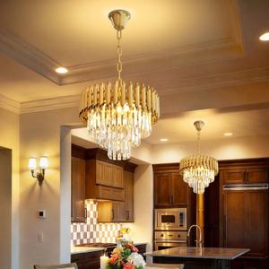 Modern Gold Crystal Chandelier 16" Round Chandeliers for Dining Room 3 Tiers Ceiling Pendant Light Fixtures Adjustable Hanging Chandeliers for Living Room Foyer Bedroom Kitchen