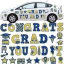 Gilprop 37 Pcs Graduation Car Magnets Decorations Graduation Cruise Door Magnets, Class of 2026 Car Stickers Congrats Grad Magnetic Sticker for Carnival Party Garage Fridge(Multiple Size, Blue Gold)