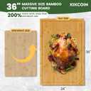 Kikcoin 3624 Bamboo Cutting Boards for Kitchen, Heavy Duty Wooden Cutting Boards, Healthy Extra Large Chopping Boards with Deep Juice Groove and Handle, Oversized Stove Top Cover, Natural
