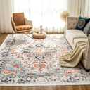 VK VKLIVING 8x10 Area Rug Washable Rugs for Living Room Rug Vintage Design Boho Rug with Non Slip Living Room Rug Bedroom Carpet Stain Resistant, Home Decor, Blue/range