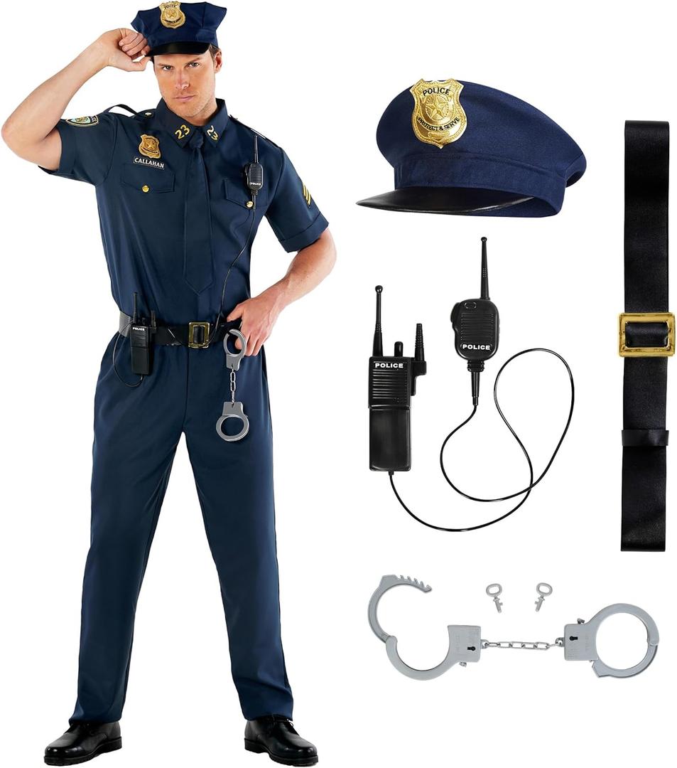 Morph Police Costume Men, Cop Outfit Men, Police Costume Adult, Halloween Costumes For Adults (X-Large)