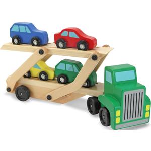 Melissa & Doug Car Carrier Truck and Cars Wooden Toy Set with 1 Truck and 4 Cars 5.75" x 12" x 3"