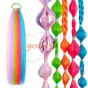 Colorful Hair Extensions for Braids Ponytail Extension 2 Packs, 20 inch Crazy Hair Day Accessories for Women, DIY Festival Wacky Rave Braids,Tinsel Mixed