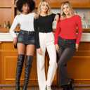 MANGOPOP Women's Body Suits Round Neck Loose Fit Satin Blouse Long Sleeve Bodysuit Tops (M)