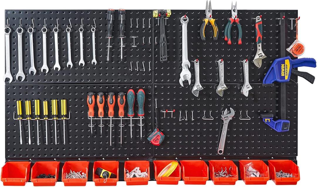 Ultrawall Pegboard Wall Organizer, Black Metal Pegboard Panels, Garage Storage System with Hooks and Storage Bins, 59pcs Ultrawall Pegboard Wall Organizer, Black Metal Pegboard Panels, Garage Storage System with Hooks and Storage Bins, 59pcs