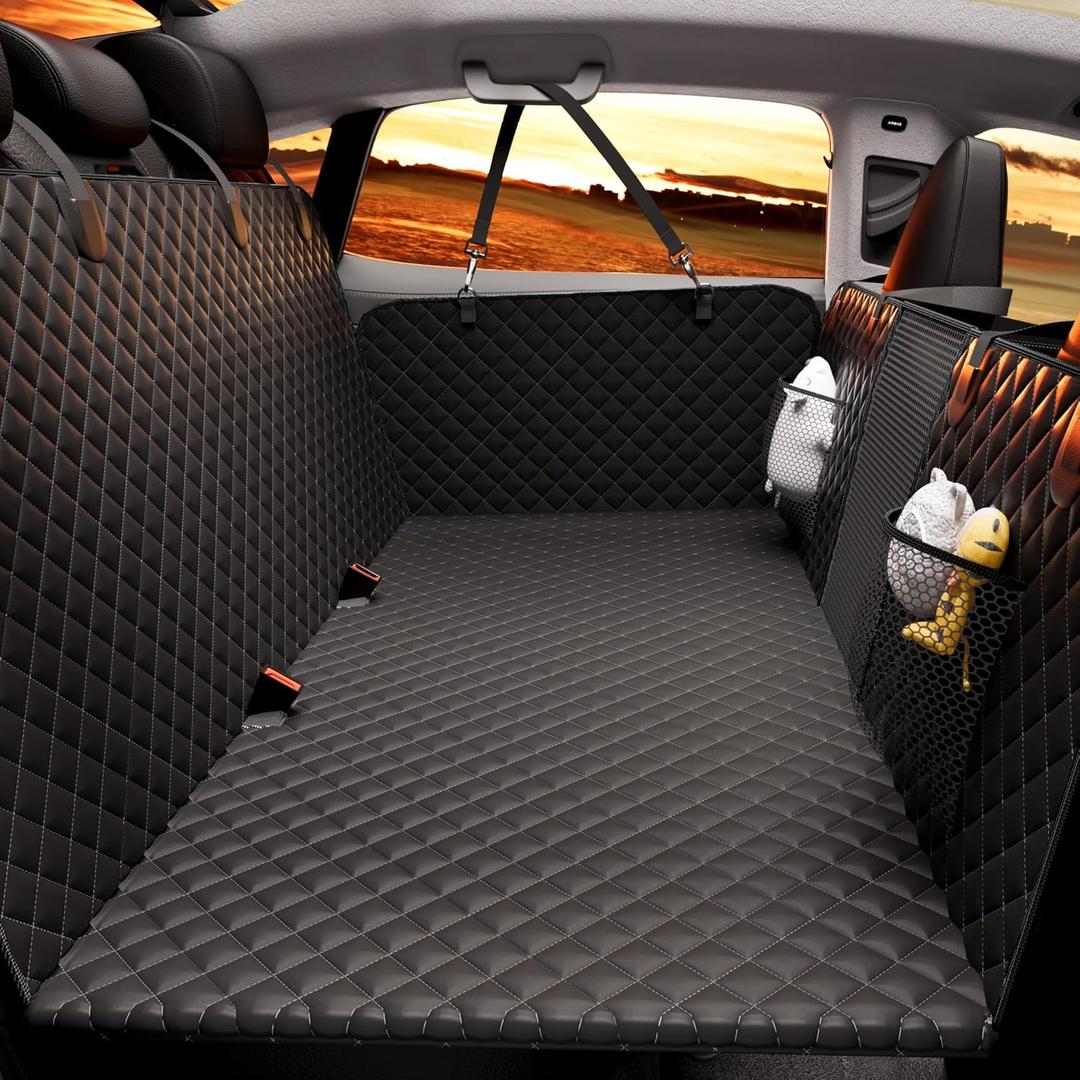 Back Seat Extender for Dogs - Large Space, Waterproof Dog Car Seat Cover for Back Seat with Hard Bottom Holds 420lbs, Upgraded Material Waterproof Pet Car Bed Dog Hammock for Car