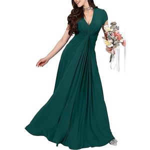 Womens 2025 Long Flowy Cap Sleeve Empire Waist Cocktail Maxi Dress Gown
 (S)