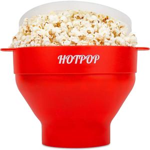 The Orginal HotPop Silicone Popcorn Maker - Microwave Popcorn Popper with Handles - Collapsible Bowl, Heat-Resistant, Easy to Clean, Ideal for Family Movie Nights, 15-Cup Capacity - Black (Red)