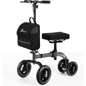 Collapsible All Terrain Knee Scooter for Adults for Foot Surgery, Adjustable Knee Walker Cart Scooters with Basket, Clearance Knee Crutchs Alternative for Broken Leg Ankle Injuries, Dual Brakes, Grey