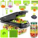 16-in-1 Vegetable Chopper with Container & Side-Opening Salad Jar Perfect for Vegetable Salads at Lunch and Dinner.Chopper Set Functions as an Onion Chopper, Potato & Carrot Grater, and More.