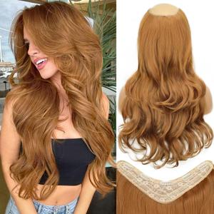 ALXNAN Long Wavy Hair Extensions for Women, Clip in Hair Extensions Clip Ins Soft Full Head Synthetic Hairpieces 20 Inch Strawberry Blonde
