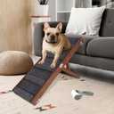 Okydoky Small Dog Ramp, 32" Portable Folding Pet Stair Ramp with Non-Slip Carpet Surface, Adjustable 4-Level Height, Foldable for Bed, Couch, Car (Brown) NO.LGPT13