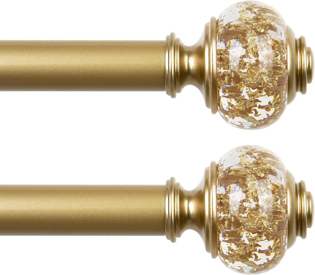 2 Pack Curtain Rods, 1 Inch Telescoping Drapery Rod 28 to 48 inch (2.3 to 4 ft), USFOOK Curtain Rods for Windows 16 to 44 Inches, Luxury Gold Translucent Finials
