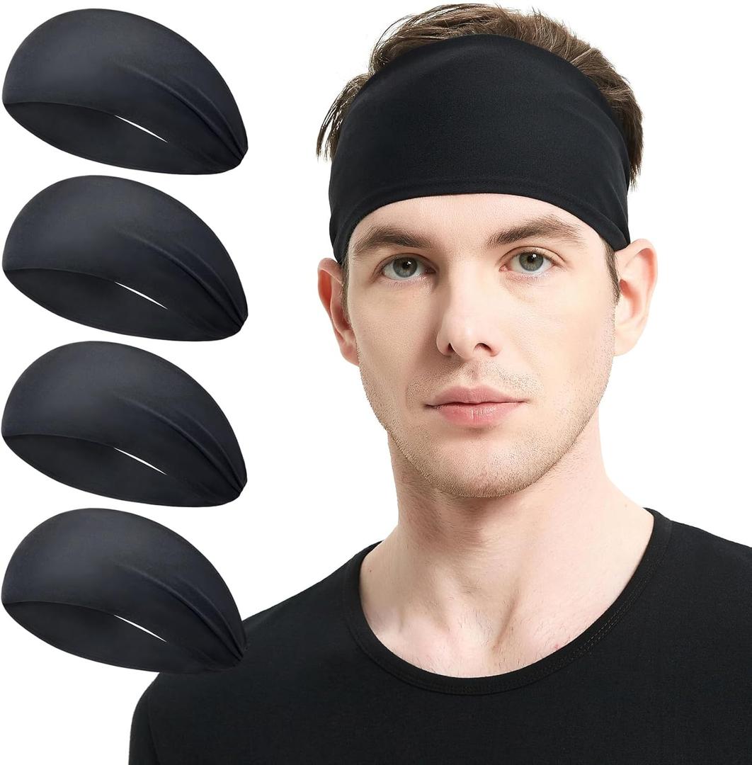 Running Headbands for Men4 or 6 Pack, Mens Stretchy Headband for Football,Cycling,Basketball,Yoga,Fitness Workout Unisex Quick-Dry Sweatband (One Size)