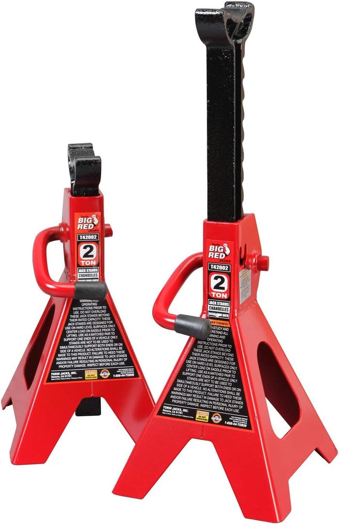 BIG RED T42202 Torin Steel Jack Stands: 2 Ton (4,000 lb) Capacity, Red, Pair of 1 