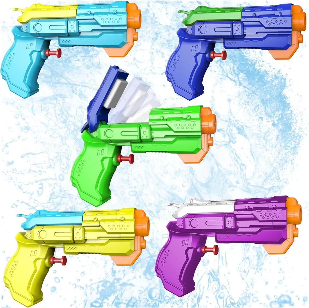 unanscre 5 Pack Fast Fill Water Gun for Kids, Water Pistol Squirt Gun Assorted Colors, Long Range Shooting Pump Action Water Blaster Soaker Gun for Outdoor Pool Beach Yard Party Play