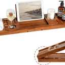 Teak Bathtub Tray | Adjustable Width Tray with Wine Holder, Tablet/Phone & Book Stand, Splash-Proof for Bath Time- Natural