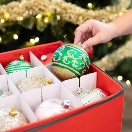 Christmas Ornament Storage Box With Adjustable Dividers