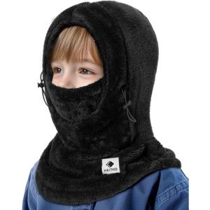 Kids Ski Mask Balaclava for Boys Girls, 2 Size Fleece Winter Face Mask Hat for Kids Toddler, Warm Balaclava Hood Neck Scarf (7-12 Years, Black)