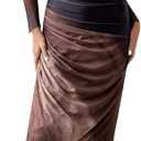 BEAUDRM Women's Fall Wedding Guest Dress Long Sleeve Cocktail Date Night Sexy Y2K Bodycon Ruched Mesh Formal Maxi Dresses (Brown) XS