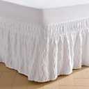 MIYE Wrap Around Ruffled Lace Bed Skirt, Elastic Dust Ruffle with Adjustable Belts, Easy to Put On, Bed Frame Cover, Machine Washable (Wavy/White, King/Queen-15 Drop)