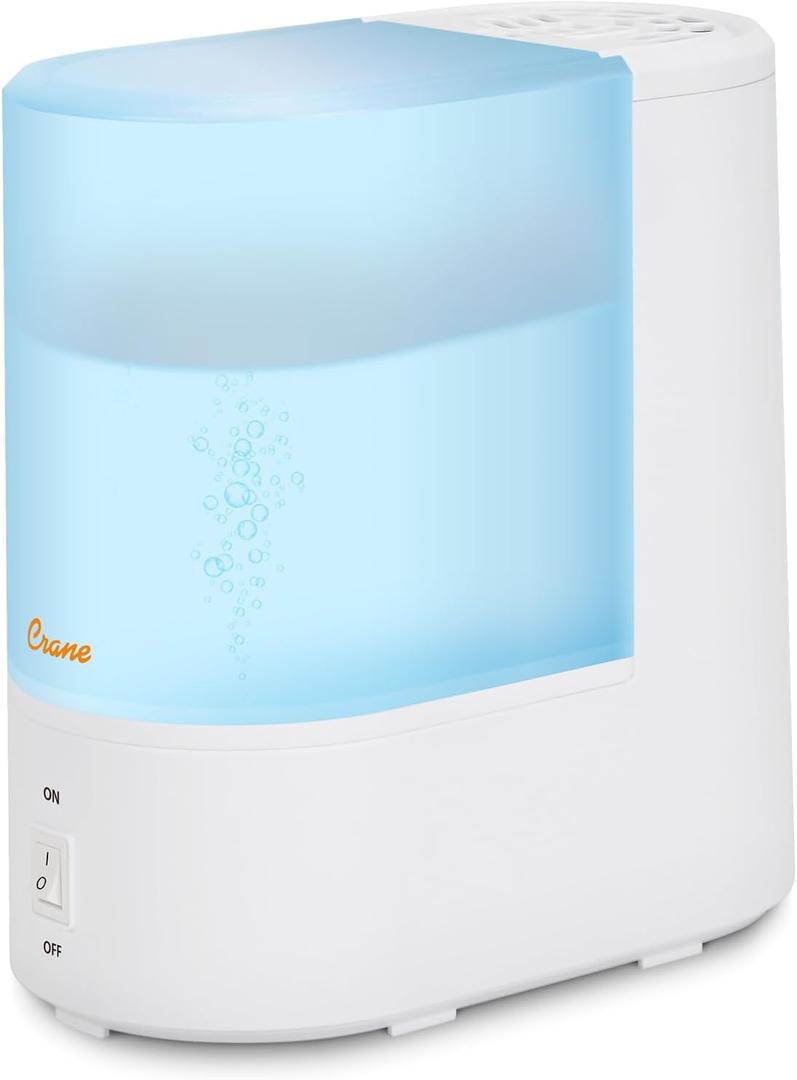 Crane Warm Mist Humidifier, Small Humidifier for Bedroom, Office, Vapor Pad Tray, Soothing Warm Mist Humidifiers For Bedroom, Relief for Dry Air, Quiet Operation, Auto Shut-Off, Desk Humidifiers