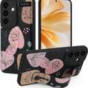 Case for Samsung Galaxy S25 6.2 inch 2025 Released, Silicone Case with Strap for Women Girls Cute Floral Flowers Adjustable Wristband Kicktand Cover for S25 Plus, Black Flower