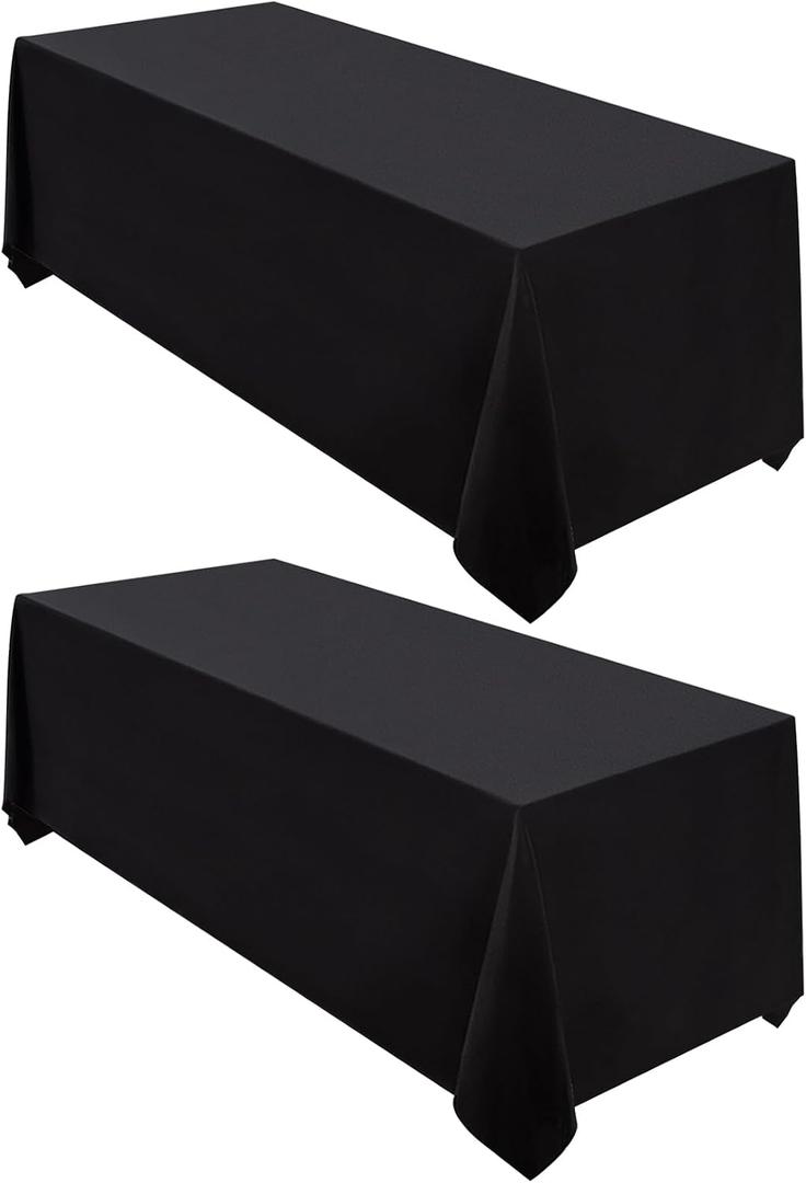 Surmente 2 Pack Black Tablecloth 90 x 132-inch Rectangular Polyester Table Cloth for Weddings, Banquets, or Restaurants