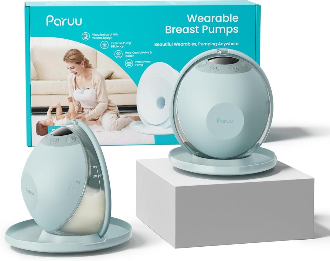 Paruu P20 Hands-Free Wearable Electric Breast Pump - 4 Modes & 12 Suction Levels, 19/21/24mm Double-Sealed Flanges, Visible Milk Volume & Pumping Time, Lightweight Portable (2 Pack, Light Green)