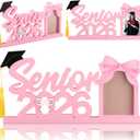 Leinuosen 1 Pcs Graduation Gift for Senior 2026 Pink Wooden Picture Frame with Tassel Holder Senior 2026 Shape Picture Frame for 5 * 3.5 Inch Photo Tabletop Display for High School Graduate