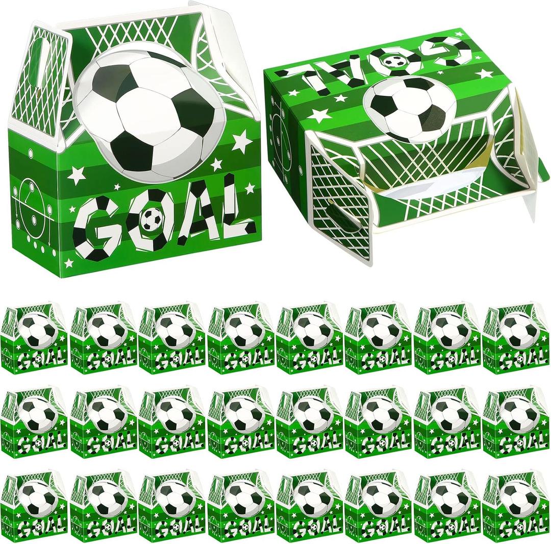 Zonon 25 Pcs Soccer Party Favor Boxes Soccer Treat Candy Snack Bags Party Favors Sports Football Team Goodies Gift Boxes for Birthday Baby Shower Decorations Supplies 4.8 x 2.4 x 5.2 Inch