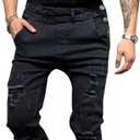 LONGBIDA Men's Denim Bib Overalls Fashion Slim Fit Jumpsuit with Pockets(Black_01, S)