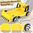 Yellow Excavator Inflatable Kids Bed, Toddler Travel Bed with Safety Bumper and Air Mattress Portable Air Mattress with Pump for Kids Vacation Hotel Home Sleepover Birthday Gift