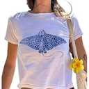 SOLY HUX Women's Y2k Graphic Tees Short Sleeve Aesthetic Vintage T Shirt Summer Crop Tops White Graphic Small