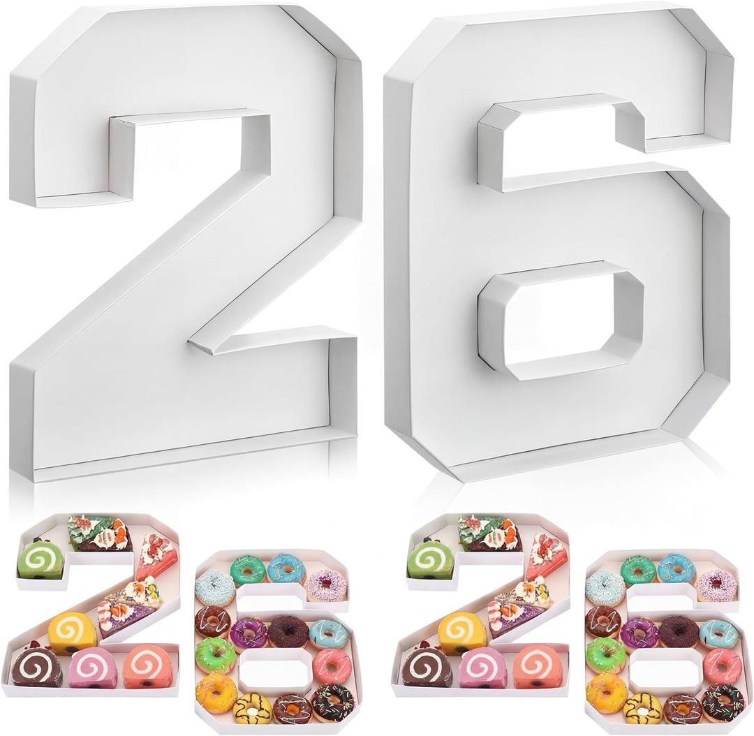 2 Pcs 10" 26 Graduation Number Fillable for Charcuterie Cardboard Charcuterie Letters 2026 Large Number Shaped Food Tray Candy Box for Chocolate Candy School Congrats Grad Party Supplies(White)