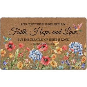 Christian Floral Birds Door Mat, Bible Verse Doormat, Bird Flower Welcome Front Door Mat Indoor Outdoor Entrance, Botanical Artificial Coir Doormats Rugs for Patio Entry Kitchen Decor 30x17in