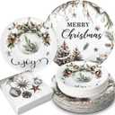 200 Pcs Christmas Paper Plates and Napkin Set Farmhouse Christmas Party Supplies Xmas Paper Dinnerware Disposable Xmas Dinner Dessert Plate Napkin Tableware for 50 Guest Party Holiday (Fresh)