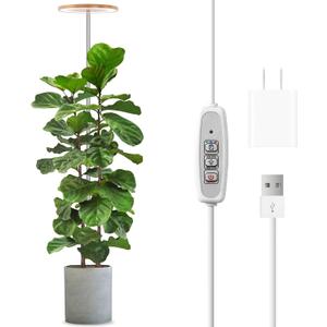 LORDEM Bamboo Grow Light, Full Spectrum LED Plant Grow Light, Height Adjustable Growing Lamp with Auto Timer 4H/8H/12H, 4 Dimmable Levels, Ideal for Large Tall Plants