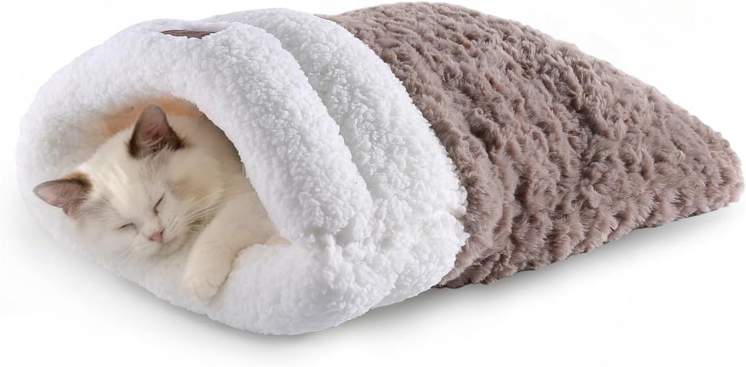 Cat Bed Cave 4 in 1 Cat Sleeping Bag Cute Self Warming Cat Cave with Plush Portable Snuggle Sack/Hideway for Indoor Cats & Small Pets Coffee 2117 Inch