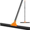 Heavy Duty Floor Squeegee with Long Handle, 18" Rubber Wiper Broom for Concrete Tile Cleaning Commercial Scrubber Mop for Garage Deck Bathroom Kitchen Pool (Orange)