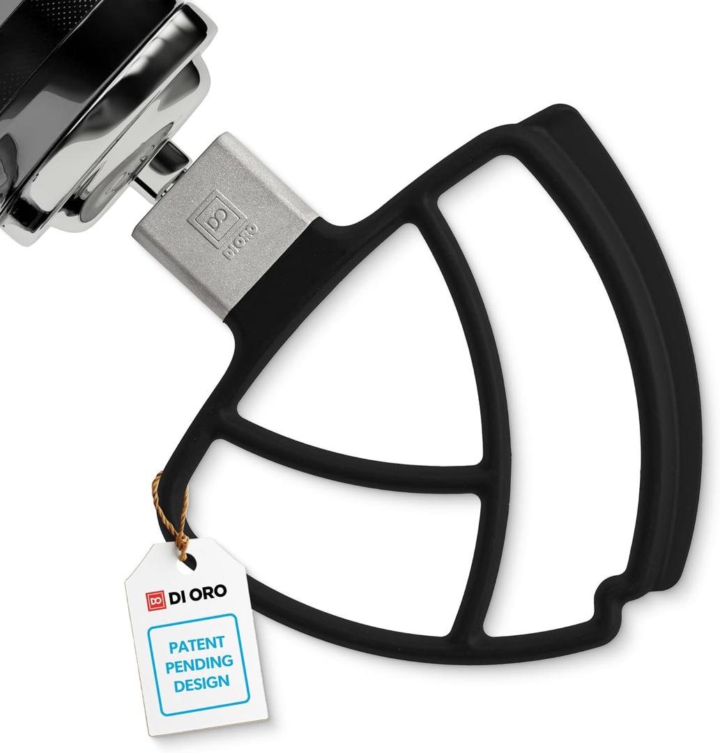 DI ORO Seamless Series Flex Edge Beater for KitchenAid Tilt-Head Stand Mixer - 4.5-5 Quart Flat Beater Paddle - Flexible Silicone Edges for Scraping & Mixing Bowls - Dishwasher Safe & BPA Free (Black)