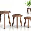 3-Pack Wood Plant Stands Indoor, Single Plant Stand for 6-12 Inch Pots, Mid-Century Modern Plant Stool, Tall Plant Stand for Large Plants Perfect Fit for Living Room, Balcony, Office