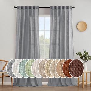 MIULEE Grey Linen Curtains 96 Inch Long for Bedroom Living Room, Soft Thick Linen Textured Window Drapes Gray Semi Sheer Light Filtering Back Tab Rod Pocket Burlap Look Decor, 2 Panels