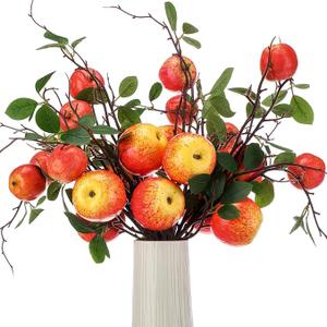  17.72 Inches Artificial Fake Apple Branches Realistic Tall Apple Bouquets Tree Branch with Long Stem and Green Leaves Fruit Plant for Home Office Vase Filler Shop Decoration