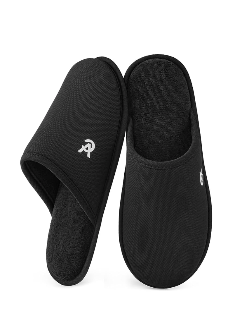 VeraCosy Men's Knitted Scottish Slippers with Soft Memory Foam Non Slip Indoor Rubber Sole, 7-8